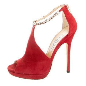 Jimmy choo Red Suede Crystals Stiletto Heels Pumps Size 37.5